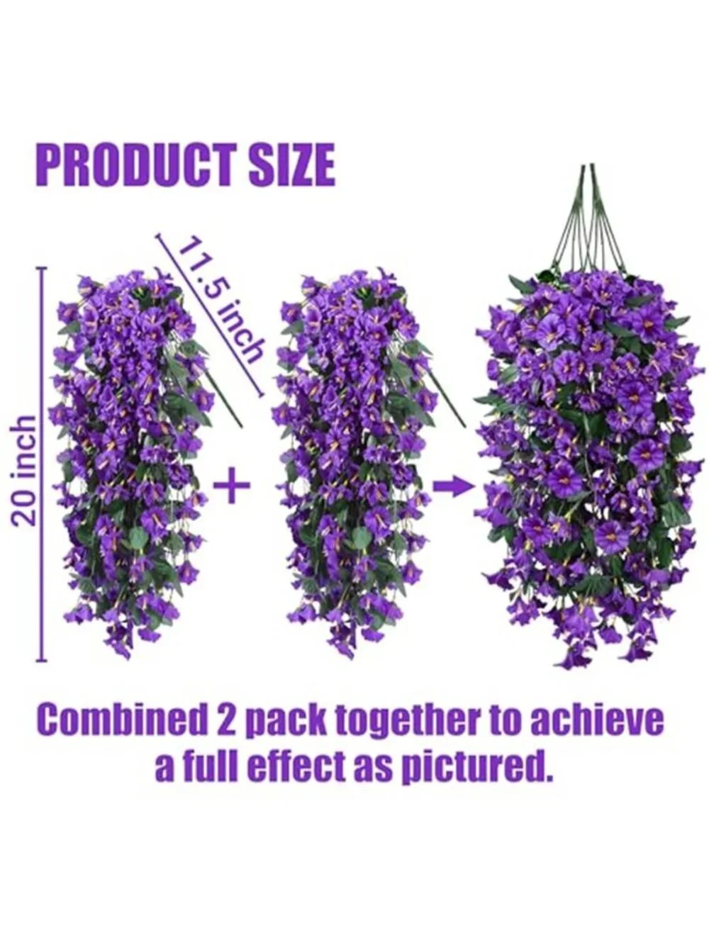 Artificial Hanging Flowers UV Resistant Faux Ivy Vine Outdoor Decor 2 Pack
